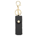 Mini black pebble leather lipstick holder keychain with gold metal hardware and snap button - Black