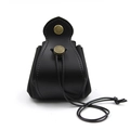 Detail of black leather dice bag with drawstring closure and vintage metal snap button - 7.5*11cm / Black