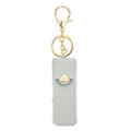 Mini light grey PU leather lipstick holder keychain with gold lobster clasp and snap button - Gray