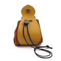 Detail of vintage drawstring dice bag with brown suede and yellow leather paneling - 7.5*11cm / Tan