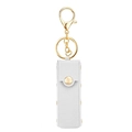 Mini white pebble pattern PU leather lipstick pouch keychain with gold metal hardware - White