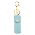 Mini light blue PU leather lipstick holder keychain with gold hardware and snap closure - Blue