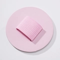 Close-up of pink PU leather adhesive pen holder with elastic loop for notebooks - Macaron Pink