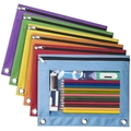 Set of 6 colorful 3-ring binder zipper pencil pouches with clear window and metal eyelets - Multicolor Set