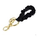 Elastic black satin scrunchie wristlet keychain with elegant gold hardware - Black Wristlet