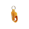 Macro view of bright yellow leather pouch with metal snap and keychain for inhaler - 8.9*3.8cm / Yellow
