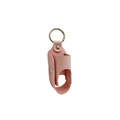 Close-up of pink faux leather inhaler case with silver snap button and metal keychain - 8.9*3.8cm / Pink