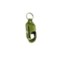 Macro view of green leather inhaler case with silver snap button and metal keyring - 8.9*3.8cm / Light Green