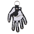Detail of hand skeleton leather keychain with white bone print and silver metal rivets - 15.3*11.6cm / Black