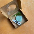 Mini high precision scissors set in window box with tassel and leather sleeve - Green Tassel Style