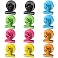 Detailed set of 12 colorful magnetic metal clips arranged in a clean matrix pattern - Colorful