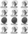 Set of 12 stainless steel magnetic clips for fridge and office organization shown in a grid - Silver
