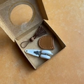 Mini high precision scissors with leather case and tassel in a window display box - Dark Brown Tassel Style