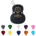 Embroidered guitar pick bag with 10 colorful marbled plectrums and metal chain - Black (With 10 Picks)