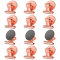 Set of 12 rose gold magnetic clips for office and home, showing front and back view - Rose Gold
