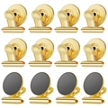 Detailed set of 12 gold magnetic binder clips showing both mirror finish and round magnet base - Gold