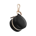 Portable mini round black faux leather jewelry and earbud case with gold lobster clasp - 5*5*3cm / Black