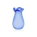 Mini pear-shaped blue glass vase with elegant ruffled rim for cat whisker storage - Blue