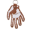 Brown leather hand-shaped keychain with white skeleton print and silver metal rivets - 15.3*11.6cm / Brown
