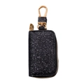 Detail of black glitter car key case with gold zipper and swivel snap hook - 14*5.5*2.5cm / Black