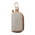 Detail of glitter champagne gold car key case with rose gold zipper and swivel hook - 14*5.5*2.5cm / Silver Gold