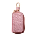 Pink glitter car key case with rose gold metallic carabiner and zip closure detail - 14*5.5*2.5cm / Rose Gold