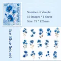 Iridescent Ice Blue Rose PET flower stickers for journaling 15 patterns set - Ice Blue Secret