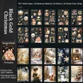 Black Gold Christmas themed PET stickers set with 20 unique festive holiday designs - Black Gold Christmas