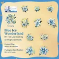 Adesivi floreali olografici in PET blu e oro per scrapbooking e decorazioni varie - Romanza di Ghiaccio Blu