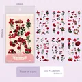 Red rose botanical PET stickers set with 6 decorative floral sheets for journaling - Rose in Love