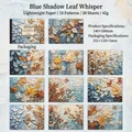 Blue leaf vintage scrapbook paper set with 30 sheets of relief oil painting style paper - Blue Shadow Leaf