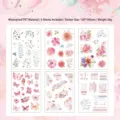 6-Sheet Nature Series Waterproof PET Floral and Butterfly Journal Stickers - Pink Theme - Pink Cloud Green Leaves (ZRCSTZ) / 120*165mm (6 Sheets)