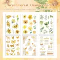 Waterproof PET floral stickers with sunflowers, butterflies, and quotes for journaling - Green Forest Orange Shadow (ZRCSTZ) / 120*165mm (6 Sheets)