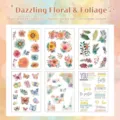 6-sheet vintage floral and butterfly PET sticker set for journaling and scrapbooking - Brilliant Flowers and Leaves / 120*165mm (6 Sheets)