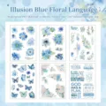 Set of 6 sheets of waterproof blue floral and butterfly PET stickers for journaling - Dreamy Blue Flowers / 120*165mm (6 Sheets)