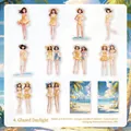 Set de pegatinas PET serie chica de verano con personajes anime en trajes amarillos y azul - Luz Solar de Cristal