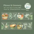 Green foliage PET decorative tape with botanical motifs and wicker basket illustrations - Flower Picking-Lush Foliage
