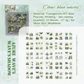 Set de 25 pegatinas vintage de PET Clear Blue Waves con motivos florales de jardín - Claras Olas Verdes