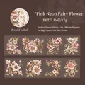Nastro PET vintage floreale barocco con fiori rosa perlato, rotolo 50mm x 2m - Fiore Neon Rosa
