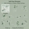 Retro ink-stained PET stickers set with vintage postal stamps and artistic calligraphy - Ink Print Post Dream