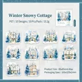 Winter scenery PET stickers featuring cozy snow cottages in watercolor art style - Snowy Cabin