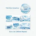 Retro landscape washi tape featuring blue tidal wave watercolor patterns for journaling - Tidal Wave Movement