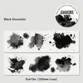 Retro black watercolor splash washi tape with 350mm repeat for journal decoration - Black Encounter