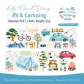 Ruban adhésif PET décoratif thème camping pour journal de voyage avec motifs aquarelle de tentes - Camping Car