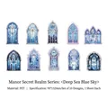 Pegatinas PET de vitral gótico con mariposas azules para decoración de diarios - Cielo Azul de Mar Profundo