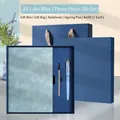 Lake blue A5 faux leather notebook stationery gift set with pen and matching carry bag - Gift Box / Cyan / A5
