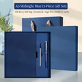 Midnight blue A5 leather notebook gift set with metal pen and matching gift bag - Gift Box / Midnight Blue / A5