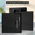 A5 Ink Black soft leather business notebook and pen gift set with elegant gift box - Gift Box / Black / A5