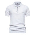 Weißes Herren-Strickpoloshirt mit Kurzarm, Metallreißverschluss und Logo-Detail - Weiß