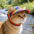 Rainbow striped dog baseball cap with ear holes for small pets in outdoor sunny setting - S / Rainbow